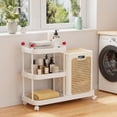 thumbnail image 2 of VECELO Rolling Laundry Basket Cart with Wheels & Storage Shelves, Removable Foldable Laundry Hamper, Space Saving Laundry Organizer for Bathroom, Bedroom & Small Apartment, White, 2 of 11