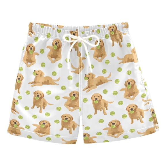 Dogs Playing Tennis Pattern Swim Trunks Quick Dry Beach Pool Board Shorts Lightweight Stylish Print Sizes 2T to XL