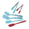 Tasty Kitchen Gadgets Set, Slotted Turner, Solid Spoon, 2 Silicone Spatulas, and 2 Tongs , Tasty Blue and Red