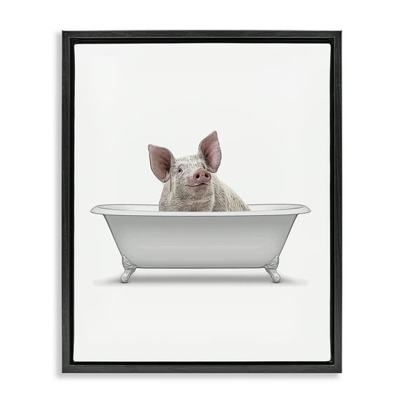 Stupell Industries Traditional Pig in Bath Bath & Laundry Painting Black Floater Framed Canvas Art Print Wall Art, 17 x 21