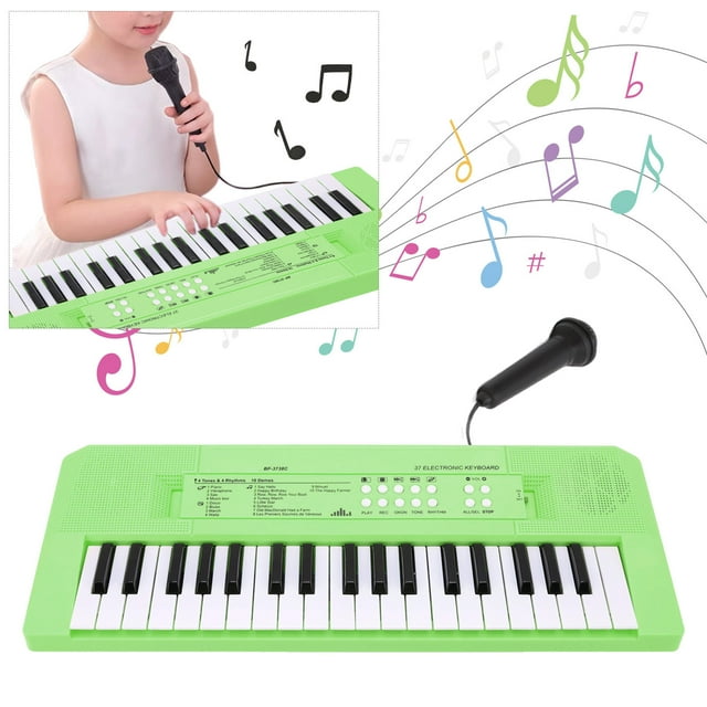 Piano Keyboard Toy, Funny Educational Portable Bright Color Electronic Keyboard Toy with Microphone for Home for Kid Yellow,Green