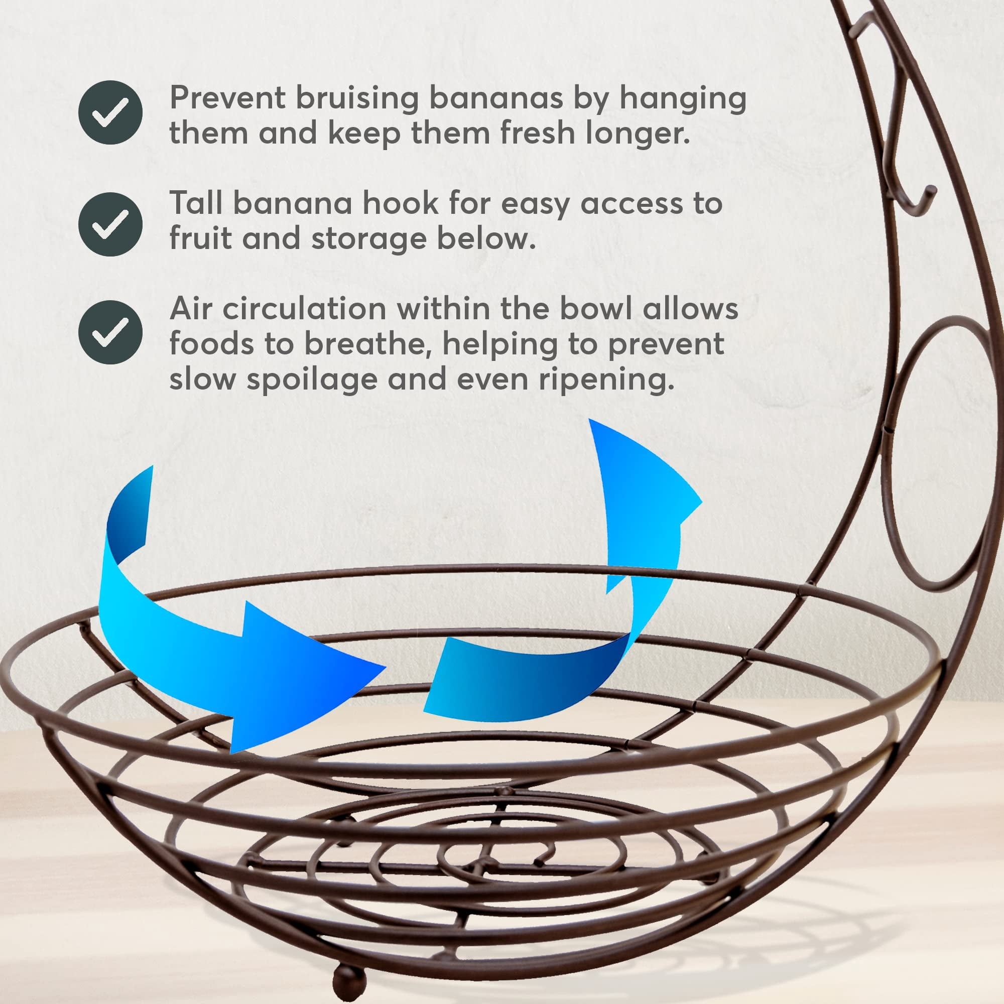 Fruit Basket with Banana Hanger Heavy-Duty Wire Fruit Basket for Kitchen Stable and Durable Fruit Bowl for Kitchen Counter Dining Table Centerpiece Kitchen Countertop Storage