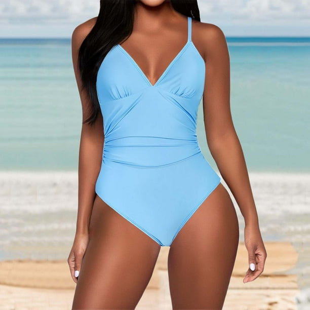 WILLBEST Traje de Baño Mujer 2 Piezas Traje de Baño Bikini de Color Sólido para Mujer con Tirantes Ajustables y Diseño de Espalda Abierta Traje de Baño de Playa Elegante para Verano