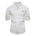 thumbnail image 1 of Camisas Para Hombre Camisa ajustada de moda de verano para hombre Camisa de manga larga sólida informal de algodón para negocios (White, L), 1 of 2