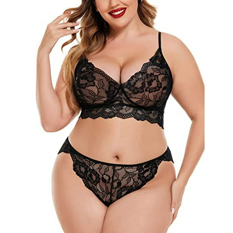 Qonioi Clearance Lingerie for Women 2 Piece Set Lingerie for Women Plus Size  2 Piece Sexy Lace Strap Bralette Bra and Panty Lingerie Set Push Up Bra and  Panty Sets for Women 