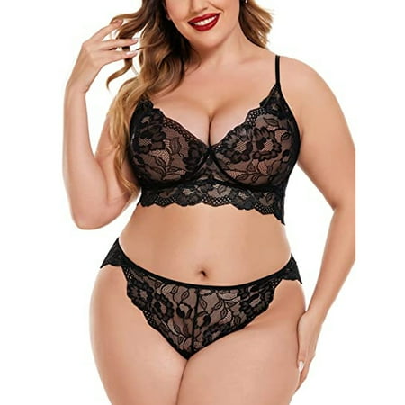

Leesechin Underwear for Women Clearance Plus Size Sexy Plus Size Floral Lace Scallop Trim Lingerie Set Temptation Babydoll Panties Bra Underpants Sleepwear Suit