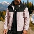 thumbnail image 2 of Ecqkame Men's Outdoor Jackets Waterproof Windproof Stand Collar Jacket Zip-Up Hiking Comfortable Casual Coat Pink M, 2 of 7