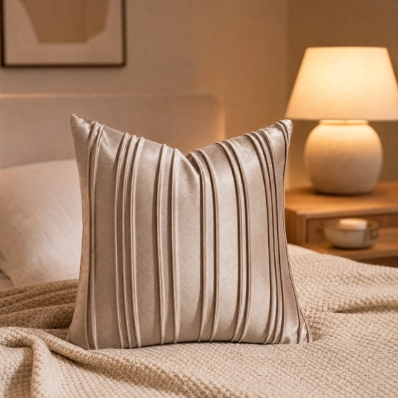 Three-dimensional Pleated Velvet Pillowcase Soft Handmade Texture Durable High-density Fabric for Sofa Cushion Living Room Home Decor Pillow Cover Khaki,Free Size
