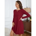 thumbnail image 5 of Chiclily Women's Long Sleeve Casual Dress Burgundy Large Tunic Dress Loose T-Shirt Dress with Pockets, 5 of 8