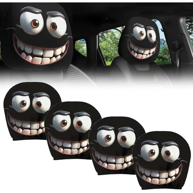 Funny Cartoon Car Headrest Covers – 2PCS Universal Fit,Head Rest Covers Funny Eye,Big Eyes Cars Seat Protector Cover,Automobile Headrest Protector,Universal Interior Cars Accessories(Style-A,4PCS)