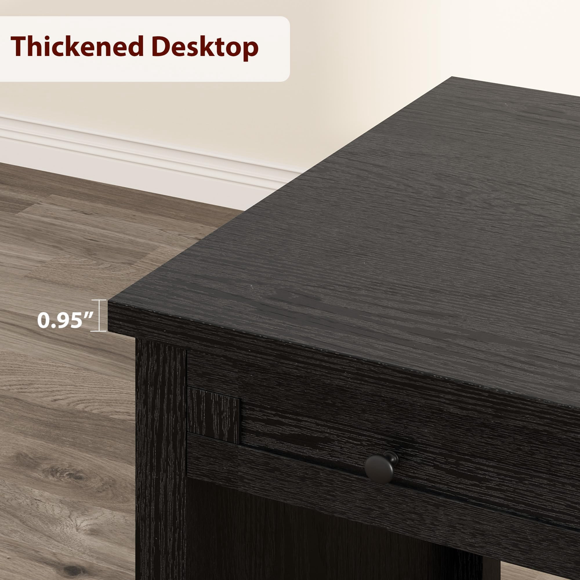 Garvee 53.5" Farmhouse Executive Office Desk with Power Outlets and USB Ports, Wooden Writing Table with Storage Drawers and Adjustable File Cabinet-Black