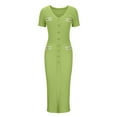 thumbnail image 4 of Women's Short Sleeve Deep V Neck Knitted Bodycon Nightclub Party Button Sweater Dress, 4 of 6