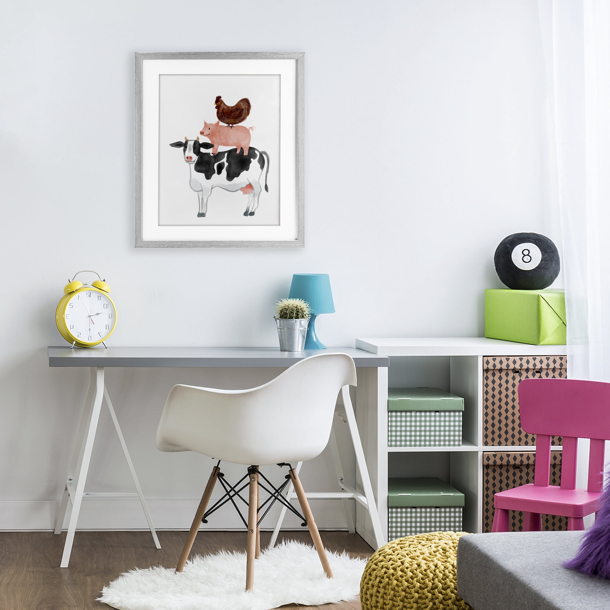 Stupell Industries Farm Animal Stack Whimsy Gray Framed Print Under Glass, design by Kim Allen