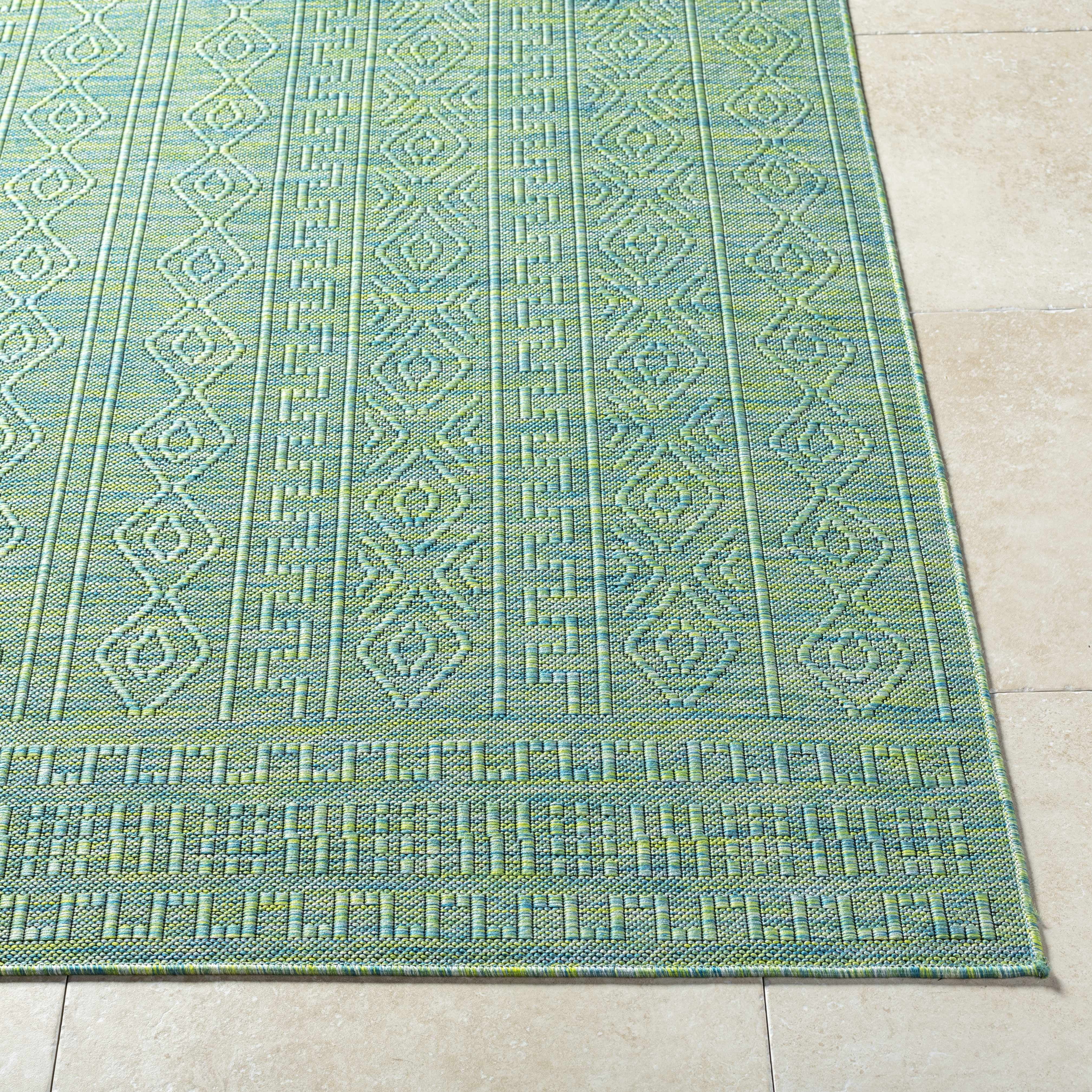 Hauteloom Nuela Living Room, Bedroom Patio Outdoor Area Rug - Bohemian, Transitional - Green - 9'2" x 12'