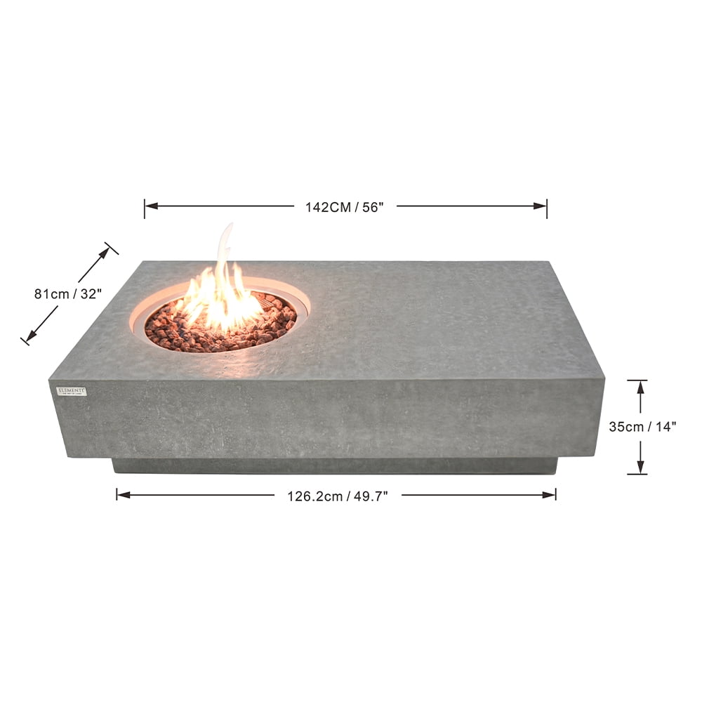 Elementi Metropolis Gas Fire Pit for Outside Outdoor Fire Pit Table Smokeless Fire Pit Concrete Rectangular Fire Table Patio Heater Fireplace 45000 BTUs - Grey, 56 x 32 Inches