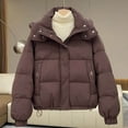 thumbnail image 3 of Scyoekwg Women's Cropped Puffer Jacket Coats Long Sleeve Winter Zip Up Hooded Short Warm Padded Jacket Outerwear (Coffee,XXXL), 3 of 3