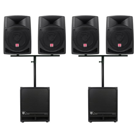 (4) Rockville RPG12 12" Active DJ PA Speakers+Mounts+(2) 12" Powered Subwoofers