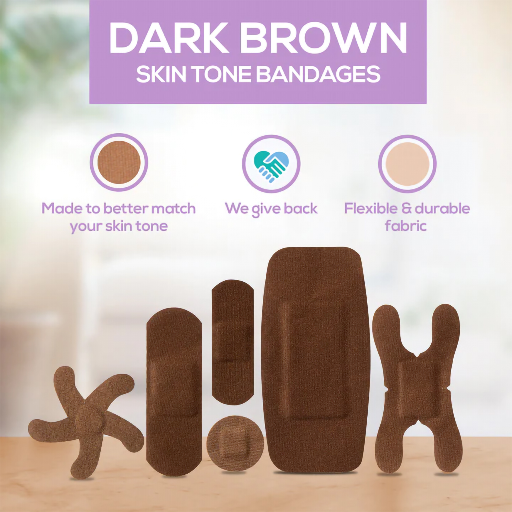 Tru-Colour Skin Tone Bandages Assorted Shapes Variety Pack - Dark Brown, 4 Pack