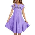 thumbnail image 1 of Girls Summer Dresses Double Layer Flutter Sleeve Flowy A Line Dress Casual Gradient Midi Dresses, 1 of 6