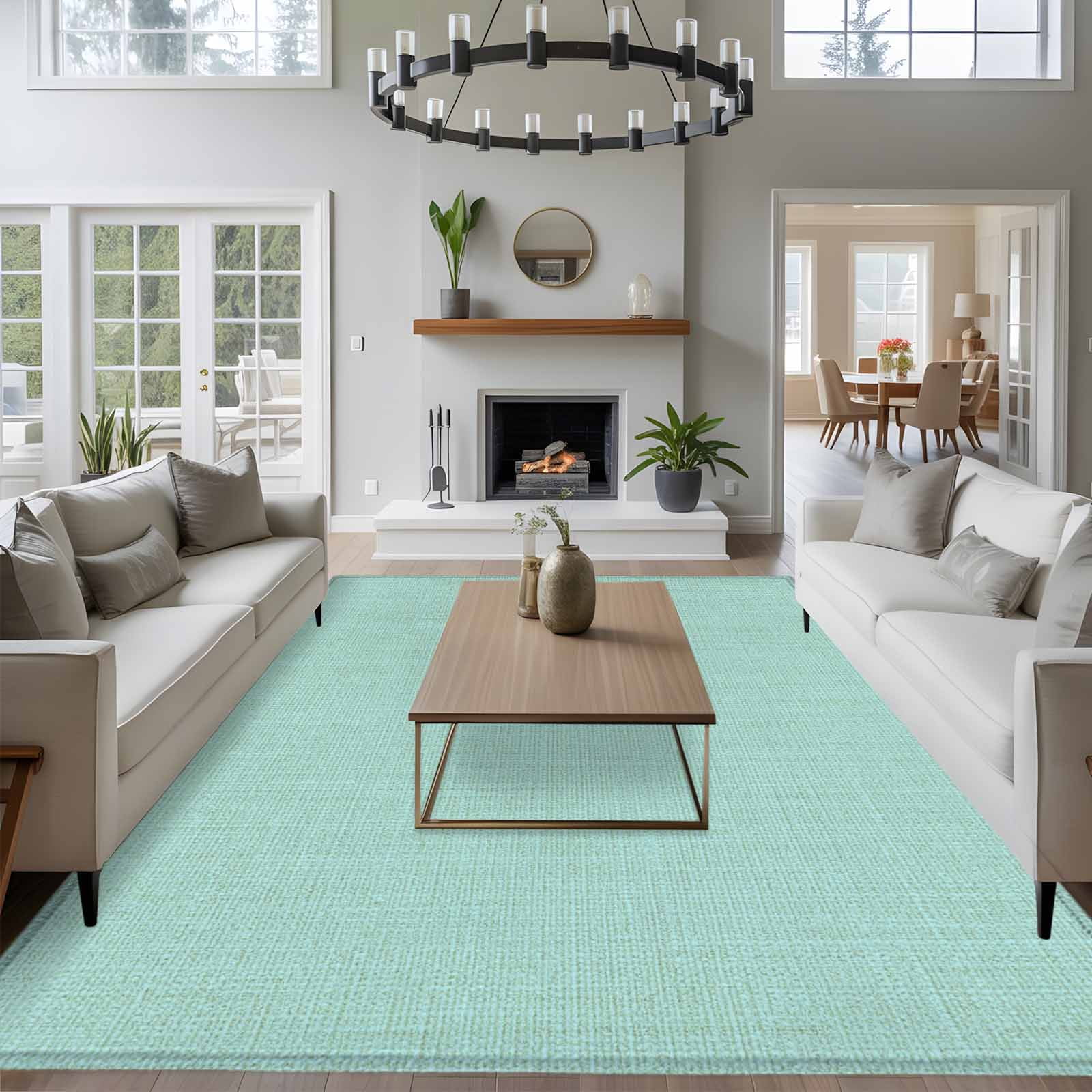 Large Area Rugs for Living Room Bedroom, Linen Mint Green 5'x8' Rug Washable Carpet Runner Indoor Outdoor, Modern Minimalist Pure Solid Color Non Slip Floor Mats Rug for Kitchen, Bathroom
