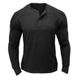 thumbnail image 2 of JUUYY Men's Casual Long Sleeve Henley Shirt Fashion Slim Fit Basic Pullover T-Shirts Classic V Neck Button Solid Color Muscle Tees Tops Black XL, 2 of 4