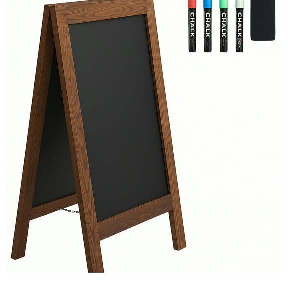 Rustic Magnetic A-Frame Chalkboard Sign, Double-Sided, Non-Porous Porcelain Steel, Heavy-Duty Hinges, for Restaurants, Cafes, Weddings & Events, Includes Chalk & Eraser