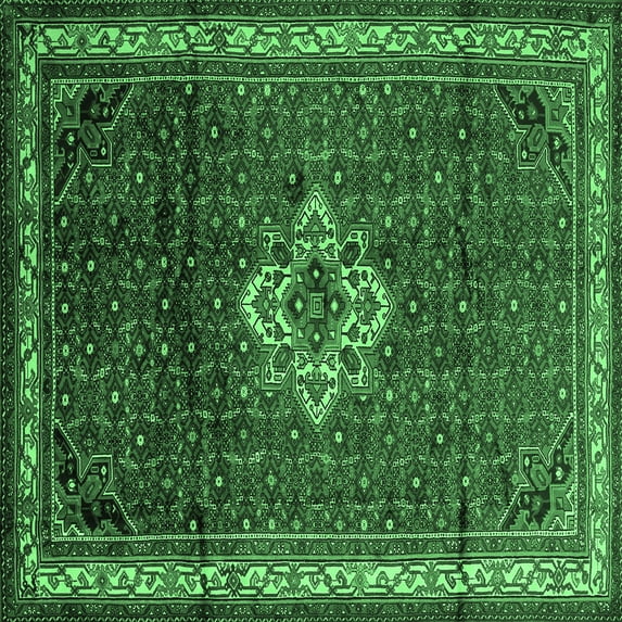 Ahgly Company Indoor Square Persian Emerald Green Traditional Area Rugs, 8' Square