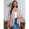 thumbnail image 2 of SHOWMALL Women's Plus Open Front Lightweight Cardigan 3/4 Sleeves Bolero Dense Daisy Blooms 4X Pleated Ruffles Hemline Shrugs, 2 of 7