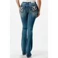 thumbnail image 3 of Grace in LA Women's Steerhead Feather Embroidered Pocket Bootcut Stretch Jeans (34, Blue), 3 of 3