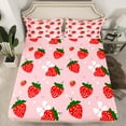 thumbnail image 2 of Manfei Strawberry Pattern Bed Sheets,Sweet Fruit Theme King Sheets,Kawaii Bow Stars Sheet Set For Girls Boys,Super Cozy Room Decor,4-Piece, 2 of 7