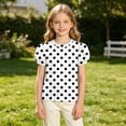 thumbnail image 3 of Vornjynx Kids Girls T-Shirt Crew Neck Puff Short Sleeve Polka Dots Summer Casual Cute Tee Black Size 14-15, 3 of 9