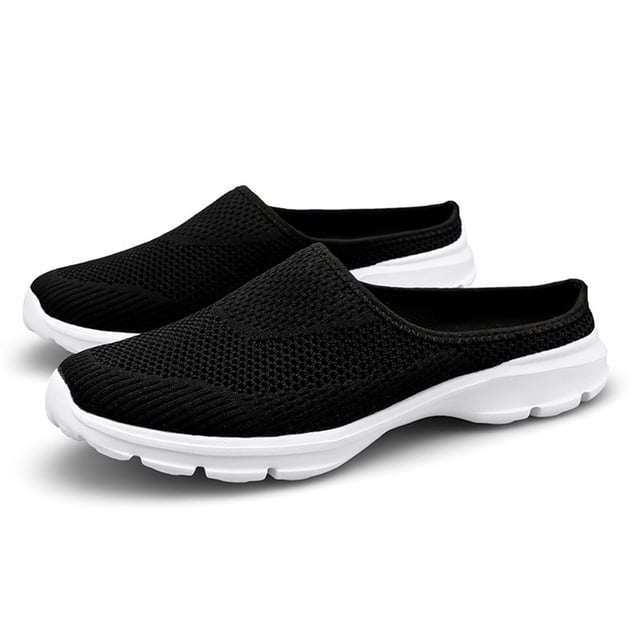 Zapatos de mulas zapatos planos de punto transpirables malla con puntera cerrada espalda abierta para mujeres y hombres