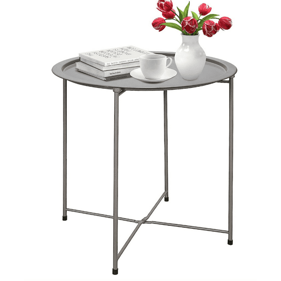 Simpli Furnished LLC Side Table Nightstand for Living Room Bedroom Kitchen, Folding Mini Coffee Table, No Assembly Required, Grey