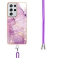 thumbnail image 3 of Allytech Galaxy S21 Ultra Case, TPU Marble Pattern Slim Fit Anti-scratch Shock-absorbing Full Protection Back Cover with Hand Strap Lanyard Case for Samsung Galaxy S21 Ultra, Lightpurple, 3 of 4