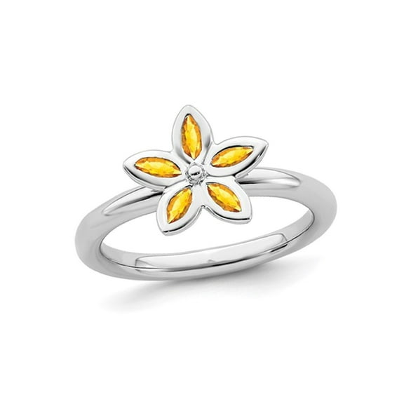 Gem & Harmony 1/3 Carat (Ctw) Citrine Flower Ring in Sterling Silver for Women