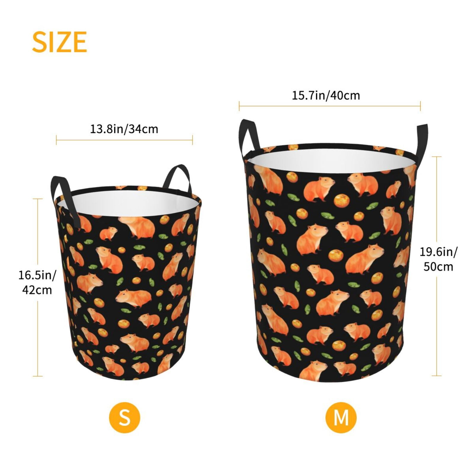 Large Laundry Basket with Handles - Orange and Capybara Kids Baby Dirty Clothes Laundry Hamper for Bedroom Aesthetic