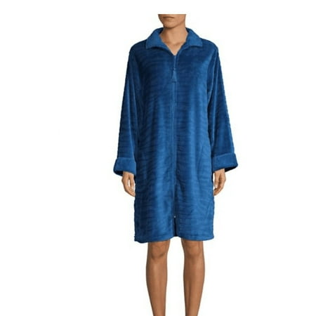 Miss Elaine Textured Zip Robe,Choose Sz/Color Title: S/Indigo Blue