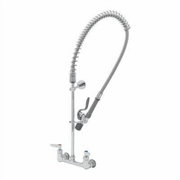 T&S Brass - EasyInstall Pre-Rinse, 8'' Wall Mount Faucet, Ceramas, B-0107-J Spray Valve, 6'' Bracket