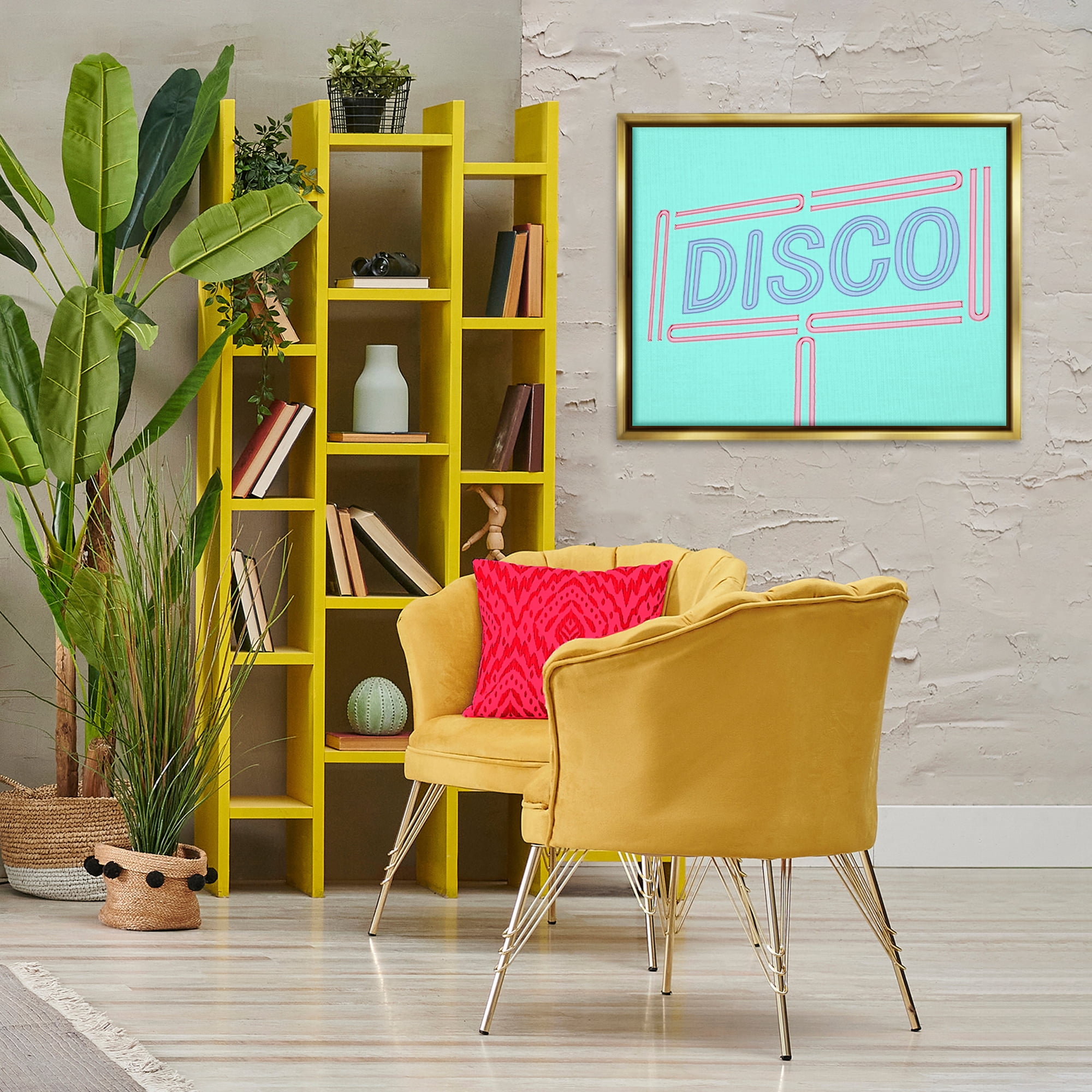 Stupell Industries Retro Disco Sign Typography Painting Gold Floater Framed Art Print Wall Art, 31 x 25