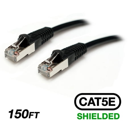installerparts 150 ft cat 5e shielded (stp) patch cable -- black -- professional series -- 50 micron gold plated rj45 connectors -- ethernet data network  lifetime