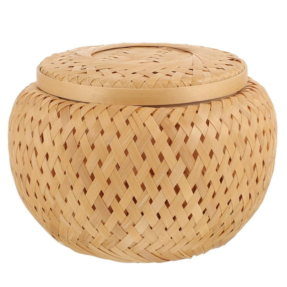 DINHEAROM Woven Fruit Storage Basket Bamboo 1Pcs 4.32X4.32X3.34in