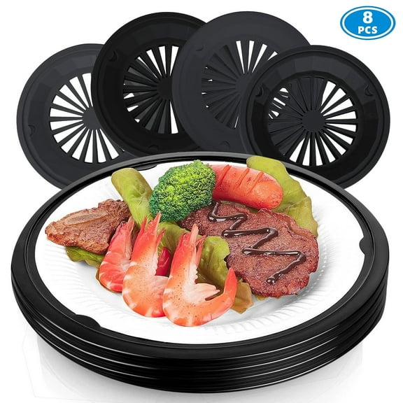 Paper Plate Holders Reusable 10 inch Plastic W/Snap in Grooves, Holds 9-inch Round Plates for Picnics, BBQ, Birthday, Camping Trips, Parties, Holiday Supplies (8 Count Black Color)