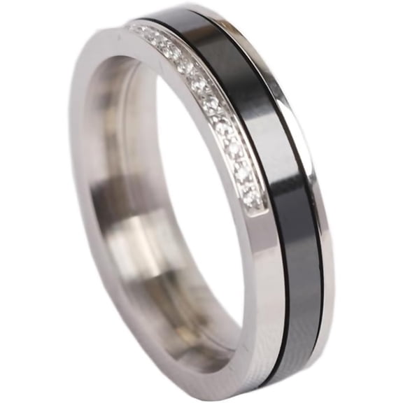 Zephyriana Women's Stainless Steel Anxiety Rotatable Ceramic Ring Wedding Promise Cubic Zirconia Band Rings
