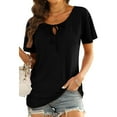 thumbnail image 3 of Aayomet Oversized T Shirts For Women Women's Solid Short Sleeve Boat Neck V Neck Dolman Top with Side Shirring,Black XXL, 3 of 3