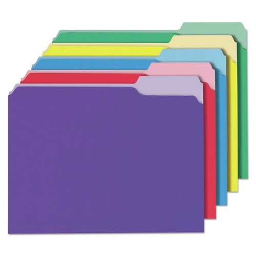 Universal UNV10506EE Deluxe Colored 1/3-Cut Top Tab Letter Size File Folders - Assorted (100/Box)