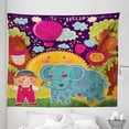 thumbnail image 1 of Animal Tapestry, Cartoon Boy in the Forest with Smiling Sun and Flower Animal with Motifs, Fabric Wall Hanging Decor for Bedroom Living Room Dorm, 5 Sizes, Multicolor, by Ambesonne, 1 of 1