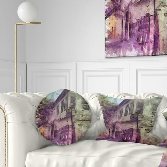 Designart Old City Street Watercolor Sketch - Cityscape Throw Pillow - 12x20