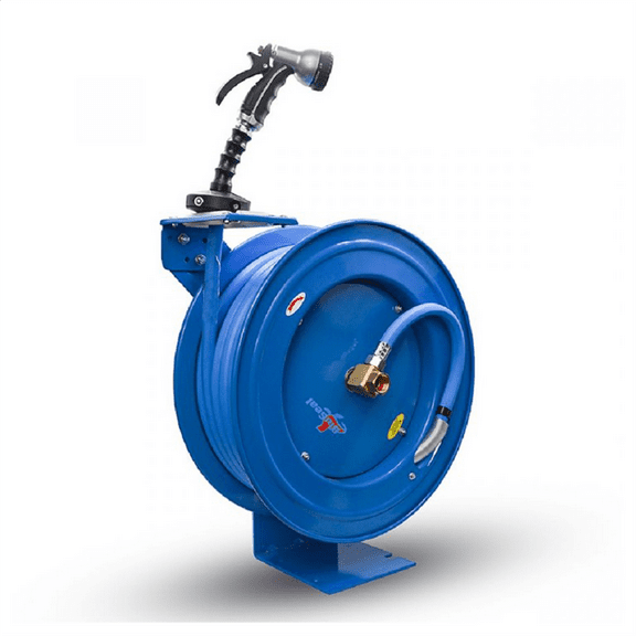 BluBird BSWR5850 Retractable Hose Reel w/ 5/8"x50' Hot Water Rubber Hose