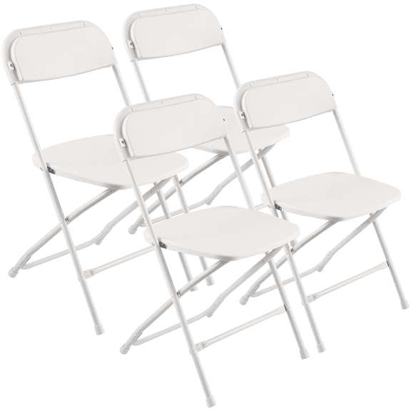 Folding Chairs 4 Pack, Plastic Folding Chairs Heavy Duty Metal Frame, Portable Stackable Chairs Indoor Outdoor for Home, Events, White