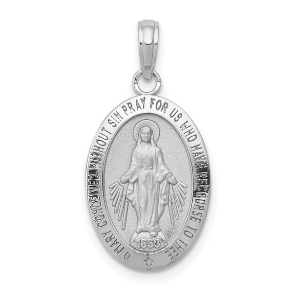 14k White Gold Solid Miraculous Medal Charm Pendant